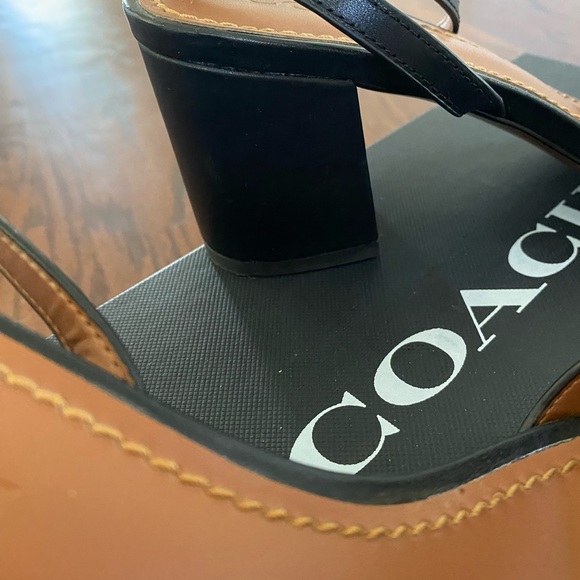 Coach size 8.5  leather black stack heel sandals with ankle buckle strap. - Picture 5 of 7